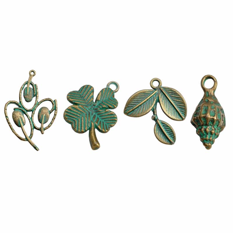

Pendant Necklaces Verdigris Patina Plated Vintage Zinc Alloy Charms Clover Conch For Necklace DIY Jewelry FindingsPendant NecklacesPendant