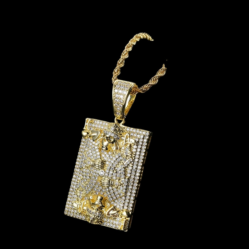 

New Pendant Necklace Hip Hop Punk Skull Pendant Zircon Playing Card K Necklace Men's Rapper Party Jewelry Men's and Women's Holiday Gifts