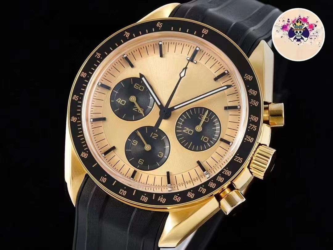 

Men's Mechanical Watch Stainless Steel Dial 42mm Yellow Gold Luxury Literal Self-Winding High Quality Movement Deep Water Resistant Moon Watch Rubber Strap