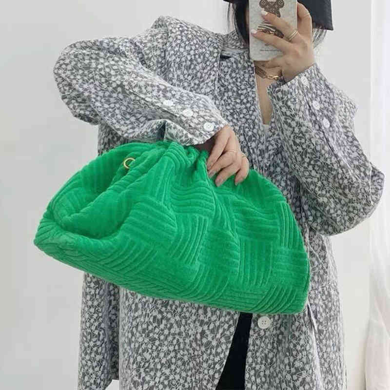 

Green Towel Fabric Pouch Women Handbags Designer Dumpling Bags for Women Shoulder Bag Cloud Clutch Crossbody Bags for Women 2021 AA220316
