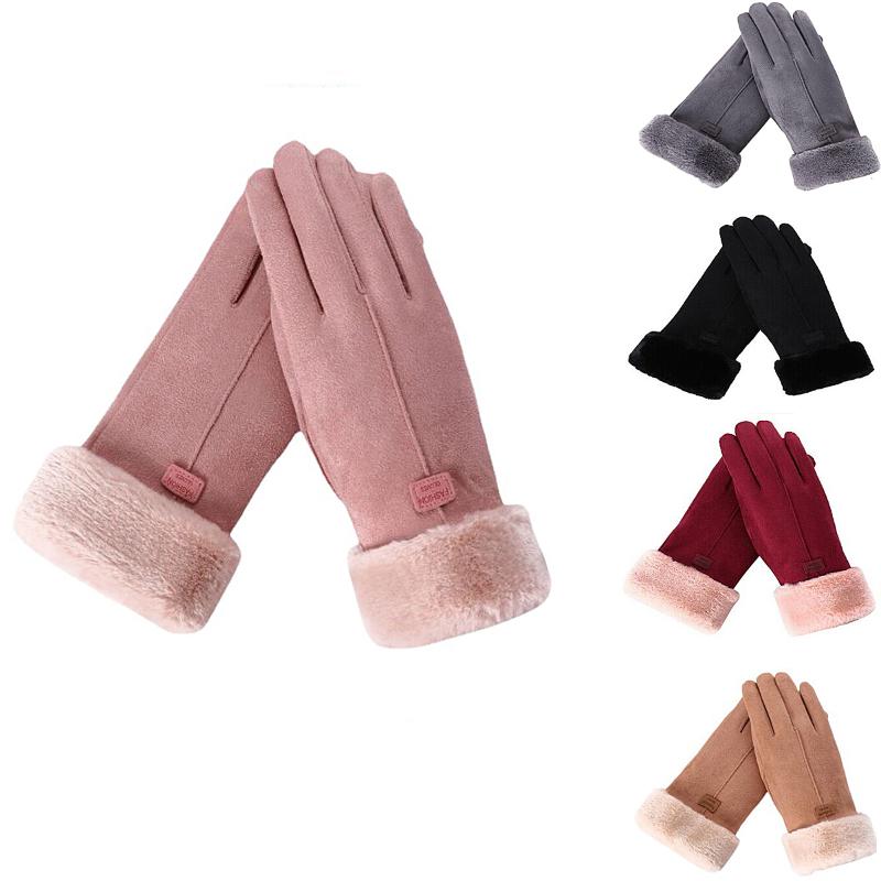 

Five Fingers Gloves Women Men Winter Thermal Warm Soft Sheepskin Touchscreen Mitten