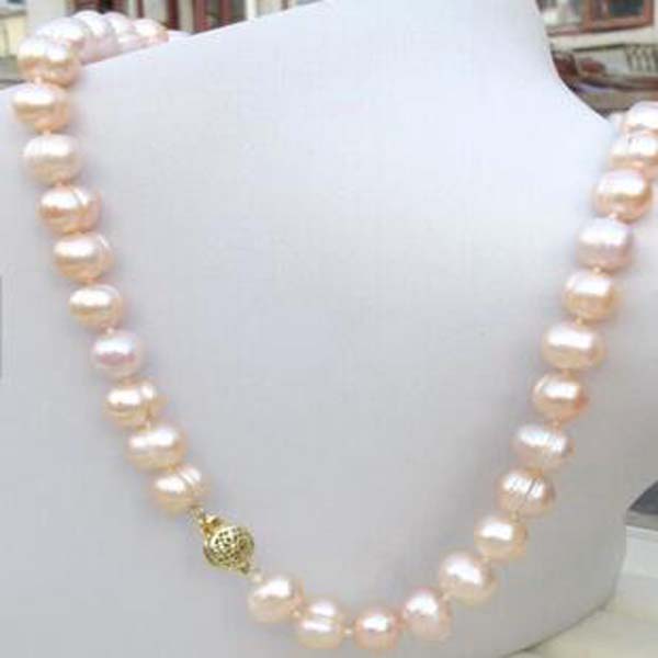 

18inch Natural Gold Pink South Sea 10-11mm Pearl Necklace 14k