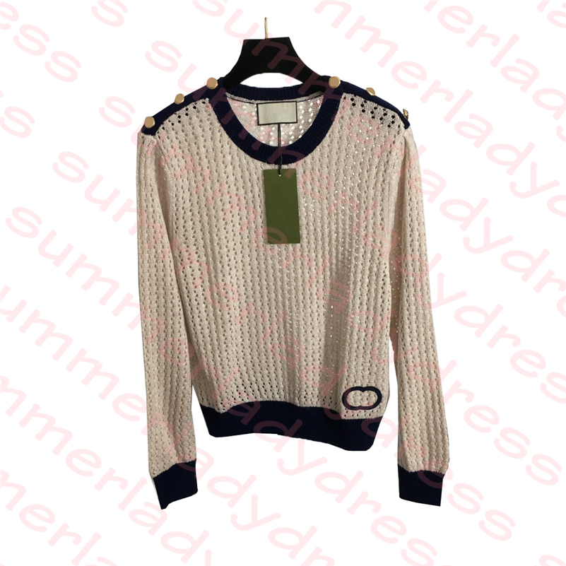 

Autumn Knitted Top Sexy Hollow Long Sleeve Tees Embroidery Letter Knits Womens Designer Pullovers, As pic