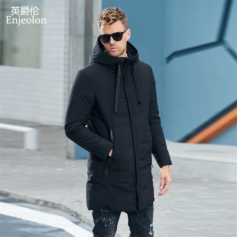 

Enjeolon Brand Winter Jacket Men Long Parka Jacket Thick Hat Parka Coat Men Quilted Winter Jacket Coat Clothes MF0060 201116, Black