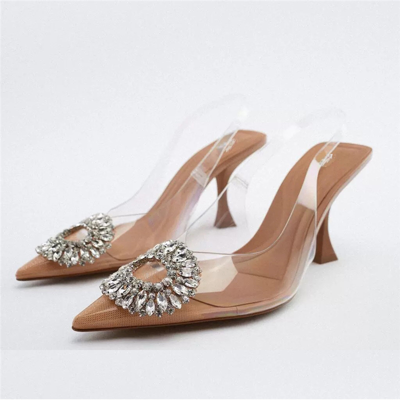 

ZA Brand Luxury rhinestones Transparent Heels PVC Women s Shoes Pointed Stiletto High Heesls Ladies Party Wedding 220614, Za6530-black