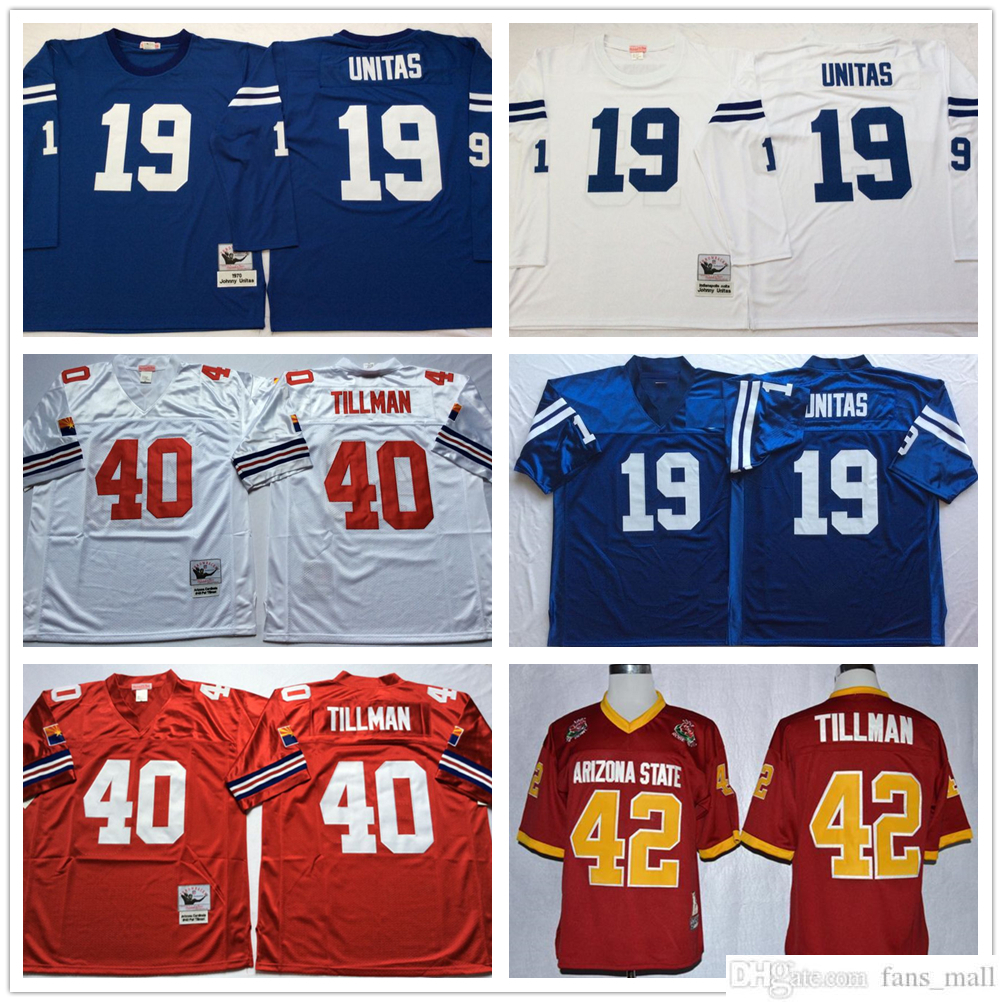 

NCAA 75th Mitchell and Ness Vintage Football 40 Pat Tillman Jerseys Retro Stitched 19 Johnny Unitas Jersey Shirt Black White Blue Red Mitchell&Ness, Same as picture