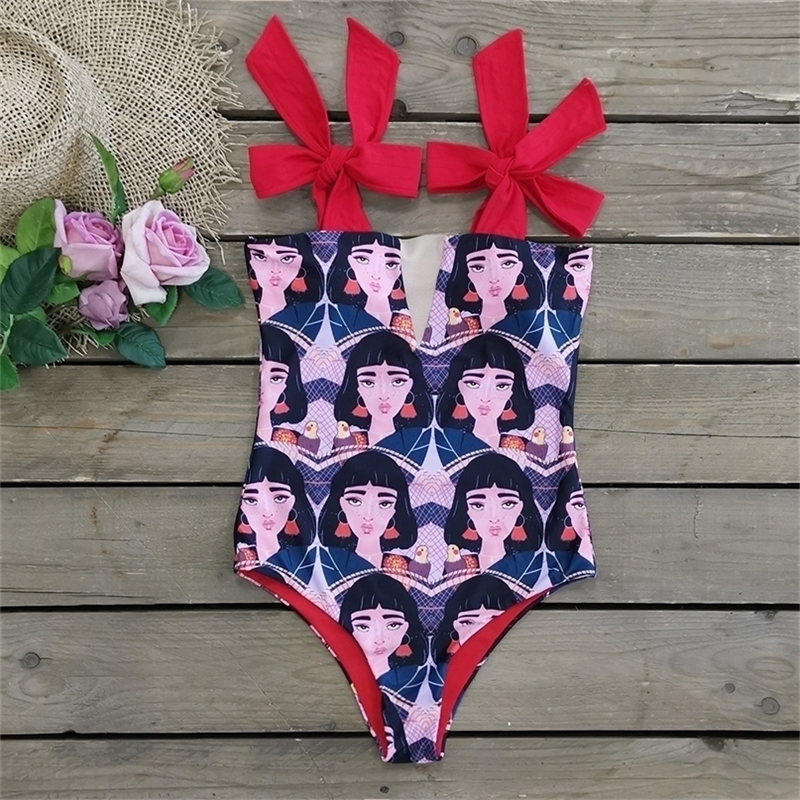 

Swimsuit Cute Swimwear Women Bow Hollow Out Bathing Suit crisscross Monokini Swim 220527, As the picture