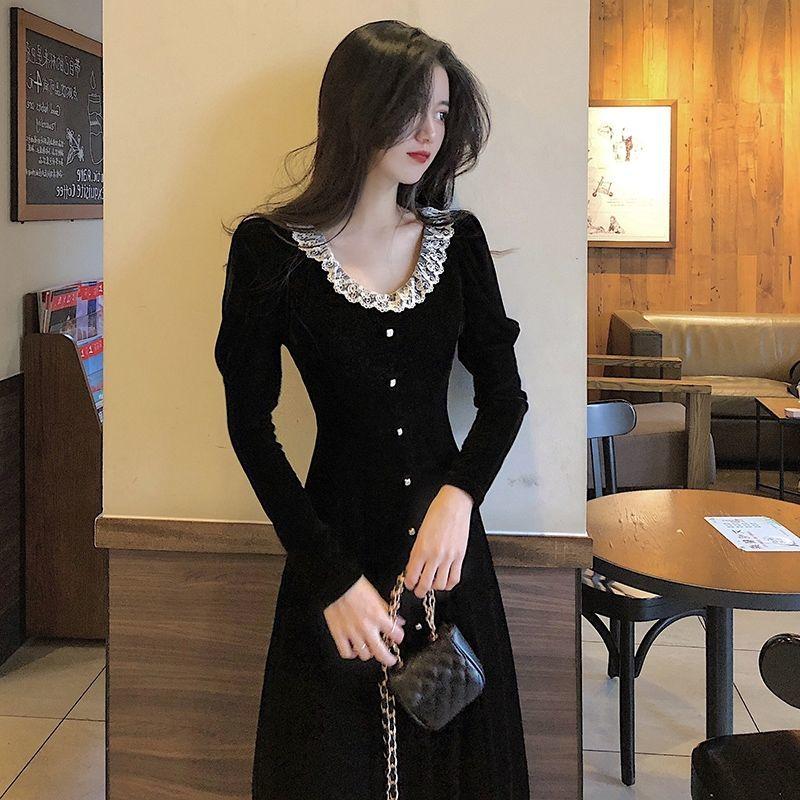 

Casual Dresses Women Autumn Winter Velvet Dress Vestido De Mujer, Black;gray