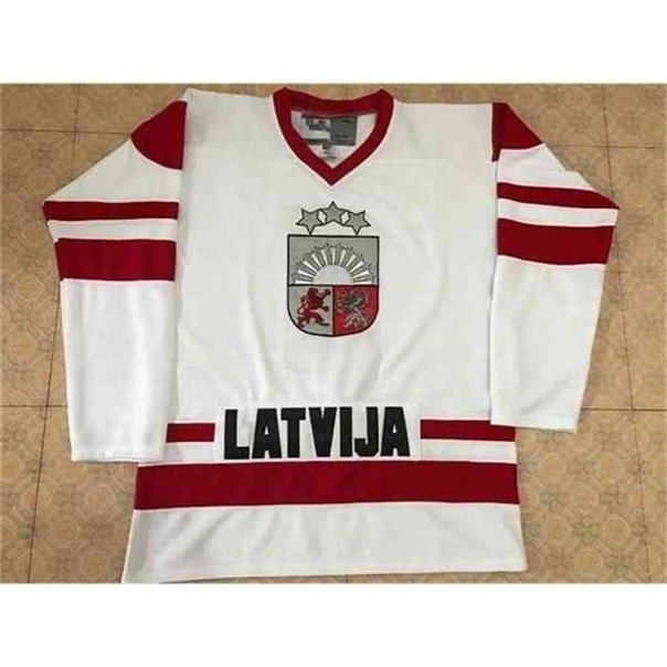 

C26 Nik1 Customize 2020 1Team Latvia Latvija Hockey Jersey Embroidery Stitched Customize any number and name Jerseys, Red