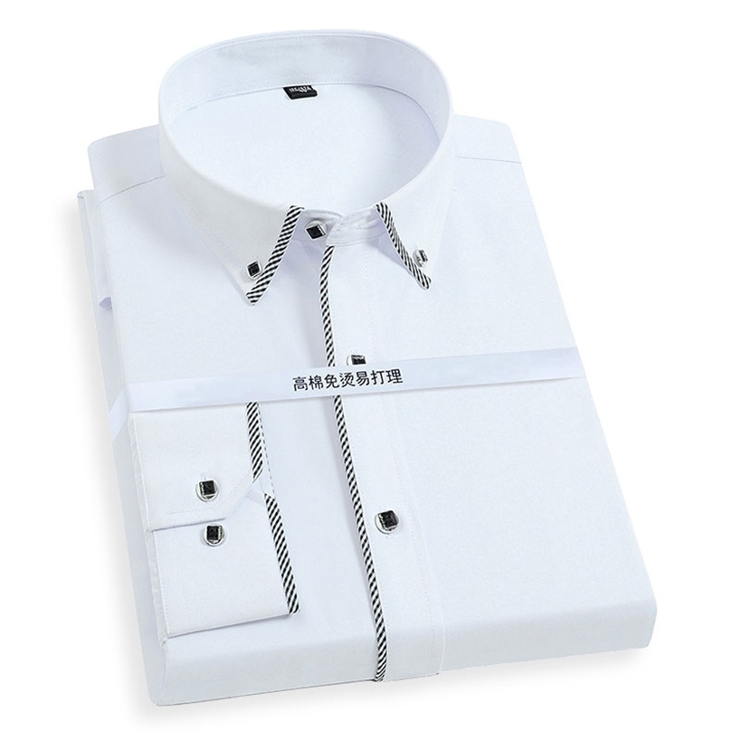 

Luxury Men Dress Shirt White Long Sleeve Formal Western Fashion Business High Quality Work Social Smart Casual For Man 220323, White color