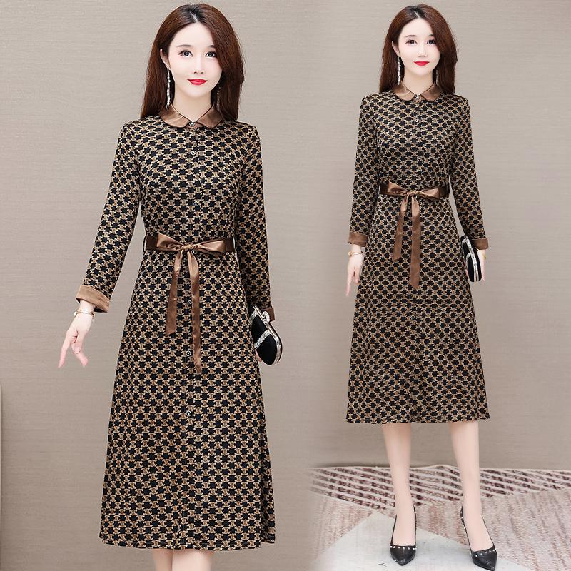 

Casual Dresses Fashion High-end Printed Dress Women's Autumn 2022 Slim Temperament Age-Reducing Doll Collar Over-The-Knee Elegant DressC, Photo color