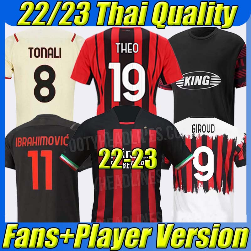 

22/23 IBRAHIMOVIC Soccer Jerseys Fans Player Version Ukraine 2022 2023 Shevchenko GIROUD M.MAIGNAN TONALI Kessie THEO ÇALHANOGLU REBIC Men kids Kits football shirts, 21-22 fourth