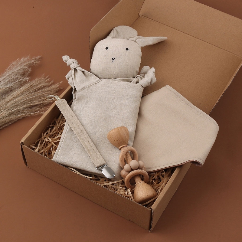 

1Set Newborn Shower Gift Baby Rattle Toy Soft Bibs Cute Bunny Sleeping Doll Pacifier Clips Chain Dummy Clip