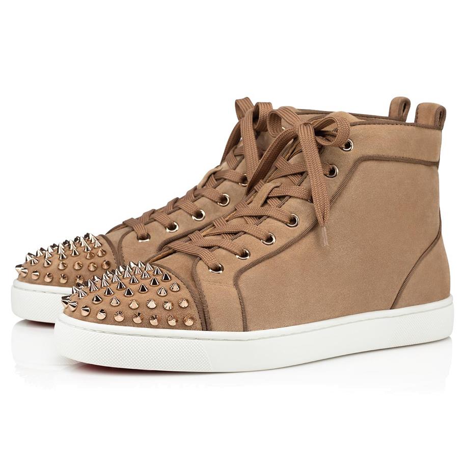 Spring and autumn men's formal shoes Lou Spikes Orlato Brand red sole flat Genuine leather suede Round toe spike lace-up high335B