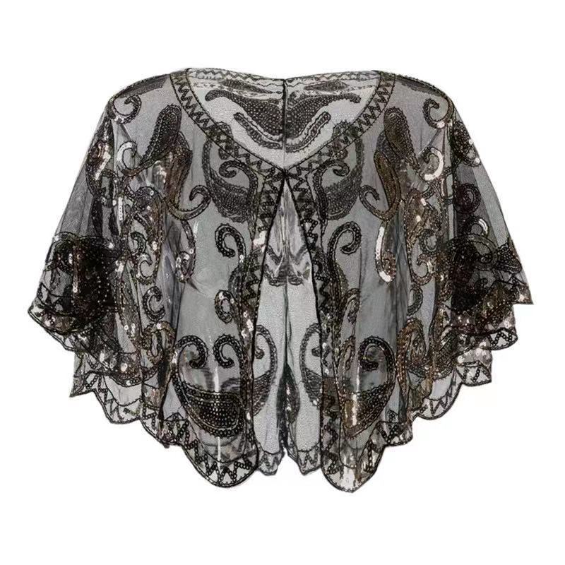 

1920s Women Shawl Wraps Sequin Beaded Evening Cape Bridal Shawl Pashmina Bolero Flapper Cover Up