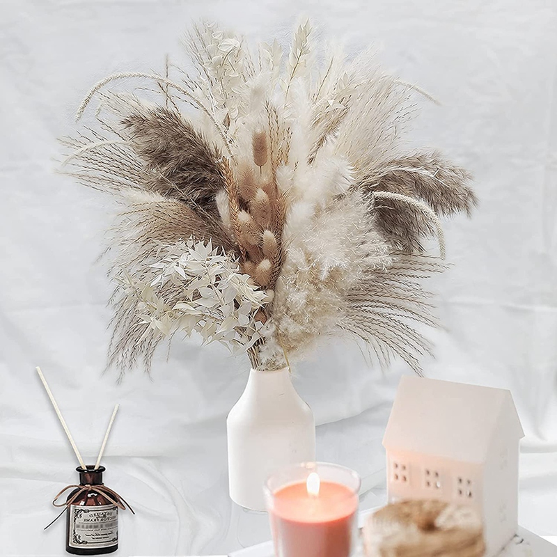 79Pcs Natural Dried Pampas Grass Boho Decor Fluffy White Pompous Grass Large Reed Bunny Tail Wheat Stalk Decorative Wedding Decoration-image-758360263