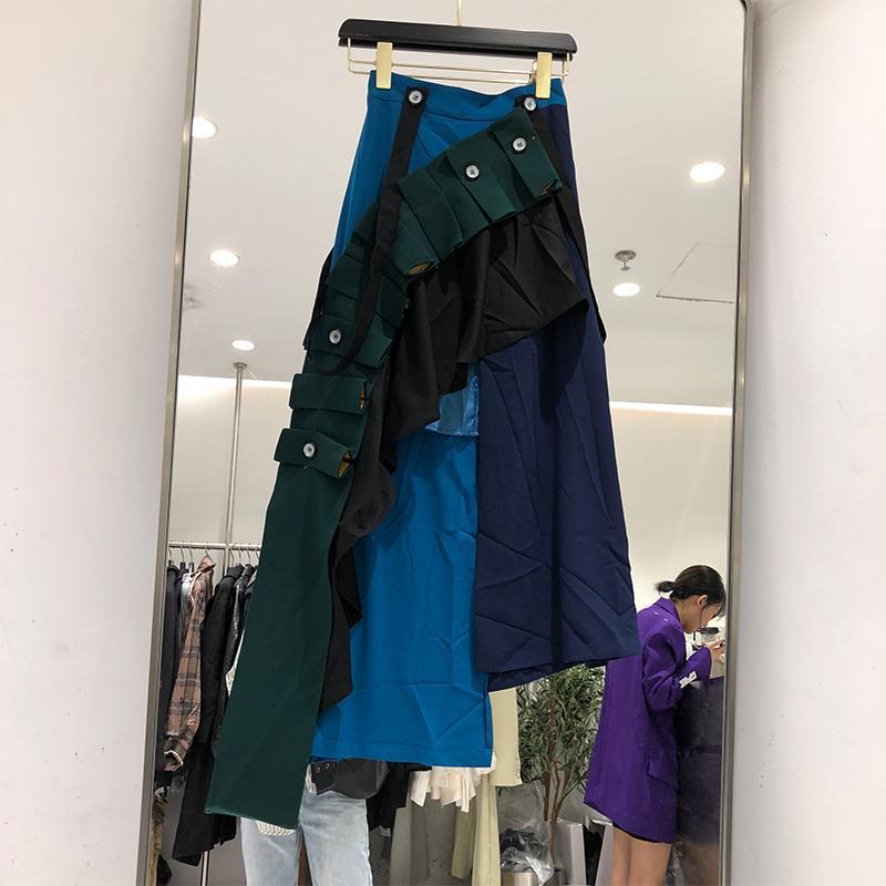 

[EWQ] 2022 Autumn Winter Korea Elegant Ulzzang Fashion Irregular Patchwork Panelled Pleated Long Skirt For Women 8D786 Skirts, Picture color