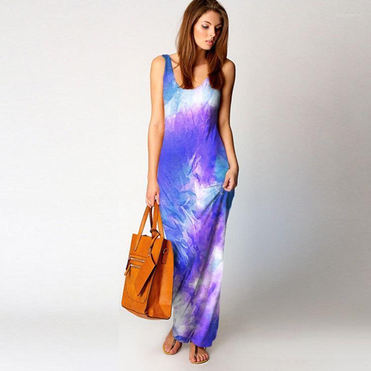 

Plus Size Dresses Women Ladies Summer Casual Gradient Tie-Dye Slim Fitting Round Neck Holiday Sexy Sleeveless Maxi Vest Bodycon Vestidos Jas, Orange