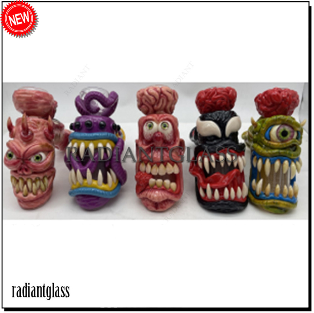 

3D Creepy Horror Hammer Glass Pipe Built-In 6 Arm Perc Thick Glass Smoking Pipes Unique Handle Tobacco Spoon Bubbler for dry herb Multi-Style