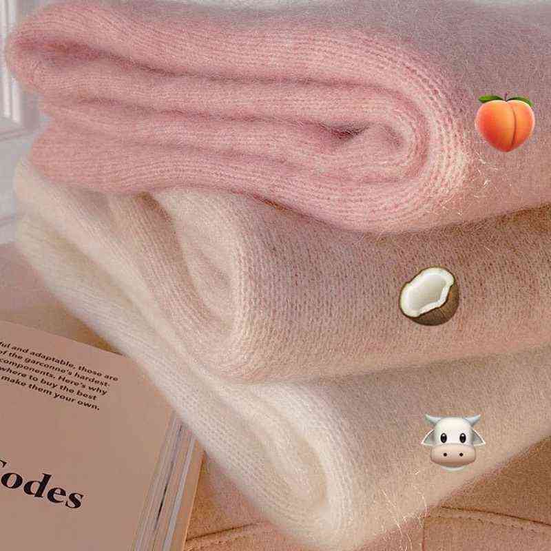 

Sweater White Mohair Thicken Sweater Autumn Winter Sweet Fashion Long Sleeves C, Pink
