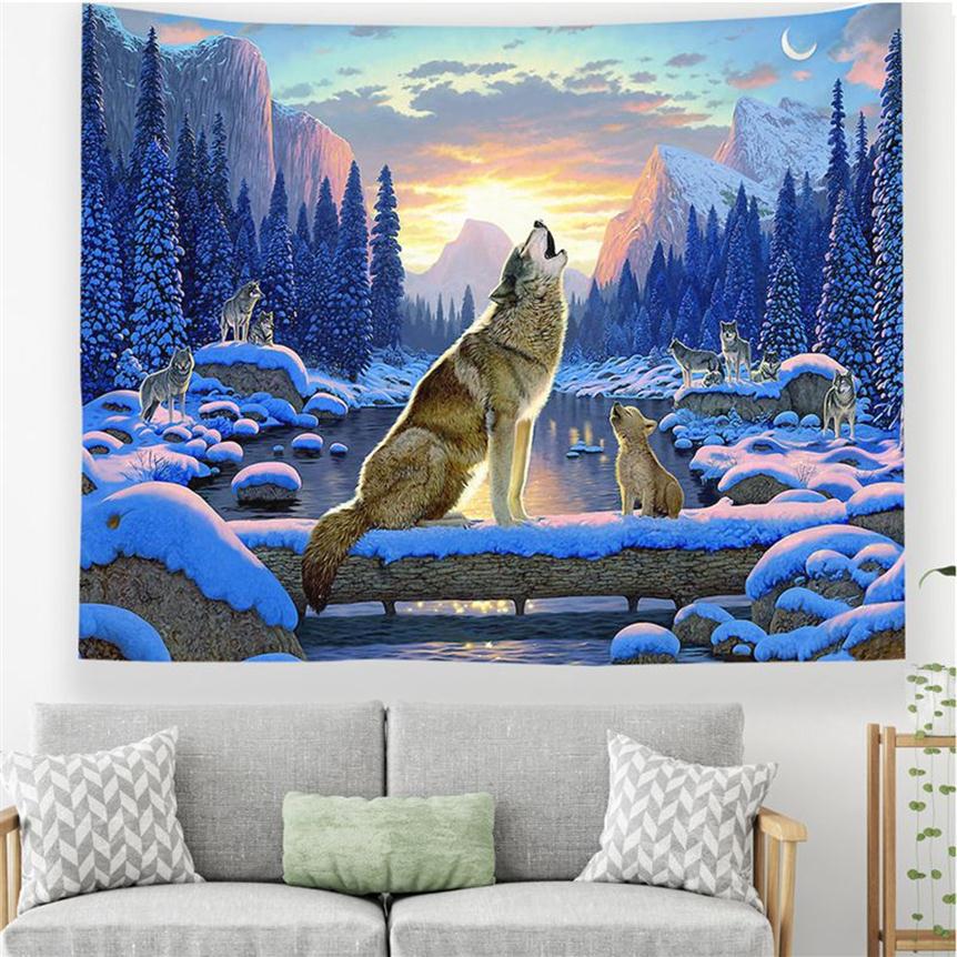 

nordic animal wall hanging tapestry decorative wolf cloth home room decor winter farmhouse tenture mural252j