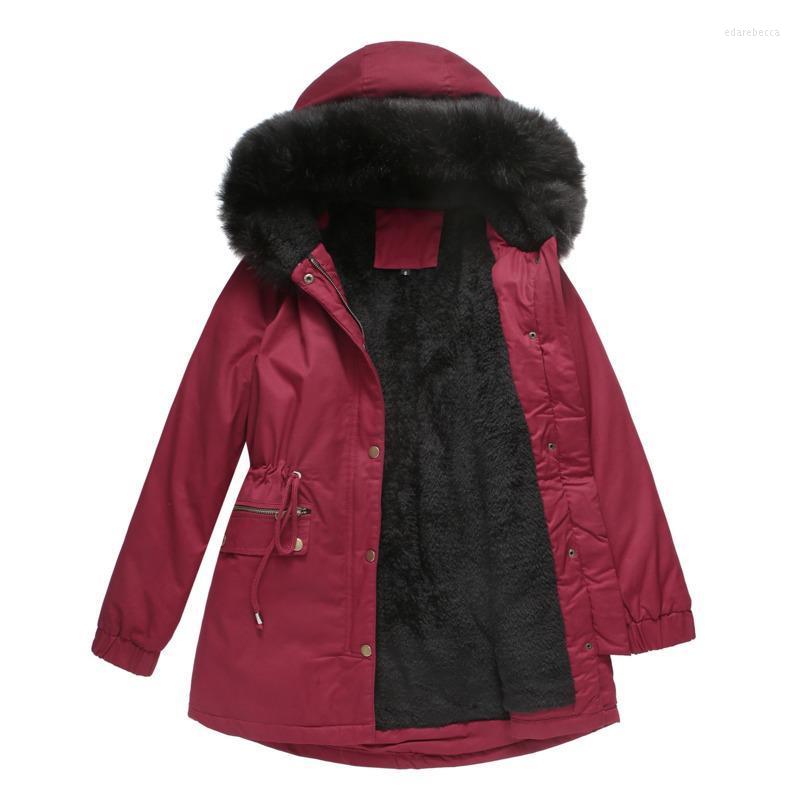 

Women's Plus Size Outerwear & Coats Quanss Padded Winter Jacket Thick Fleece Warm Big Fur Collar Hooded Parkas Casual Female Sol Edar22, Black