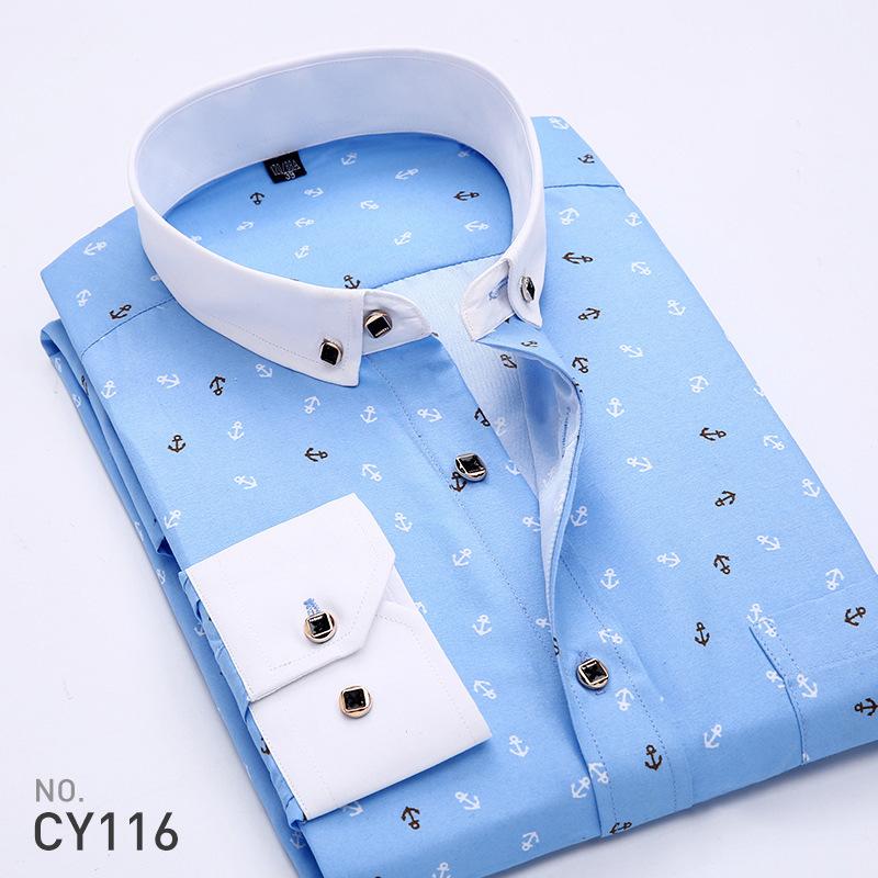 

Men's Casual Shirts Men's Fashion Printed Long-sleeved Dress Korean Brand Model Slim Youth Plaid Shirt Floral Campus Man ClothesMen's, Cy178