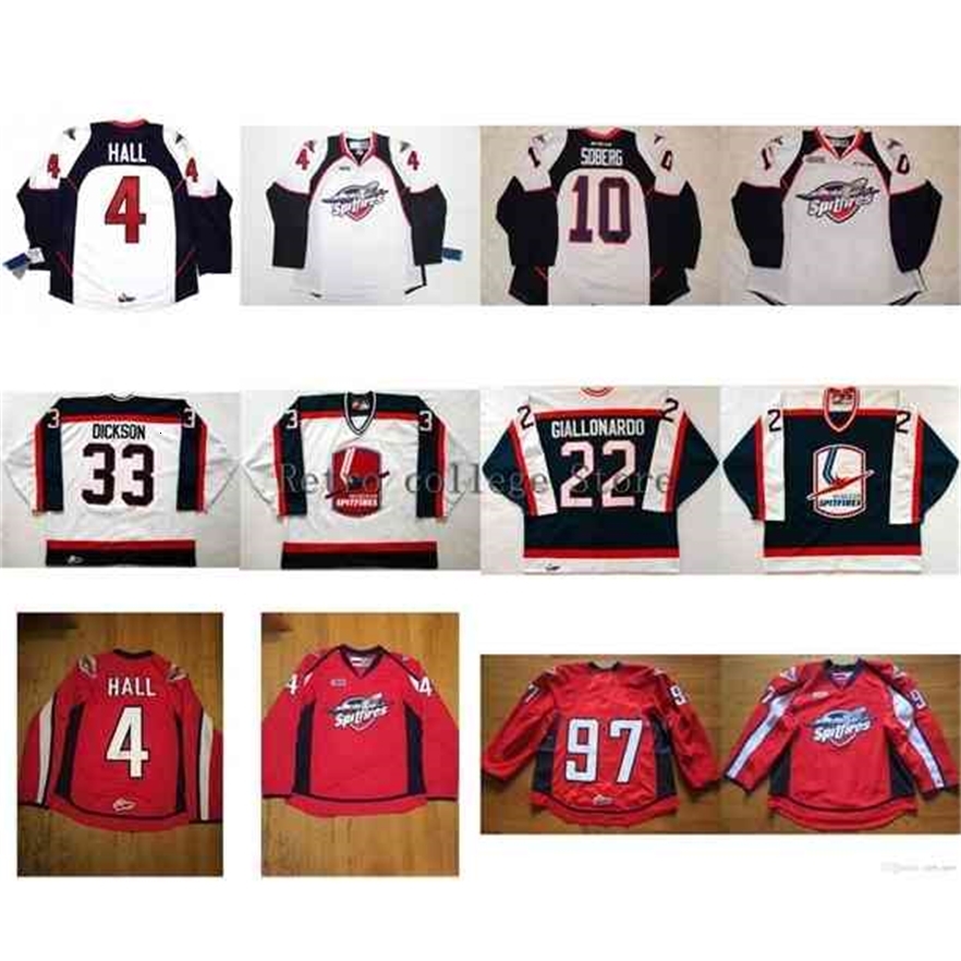 

MThr 4 Taylor Hall OHL Windsor Spitfires hockey jersey Custom any name and number 33 John Scott Dickson 22 Paul Giallonardo 7 Steve Downie 24, Red