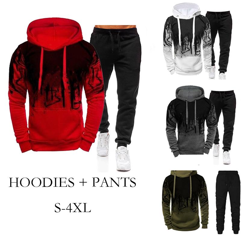 

Men' Hoodies & Sweatshirts Fashion Leisure Sport Slim Letter Print Men Harajuku Thick Sweater Running Sports Suit, White