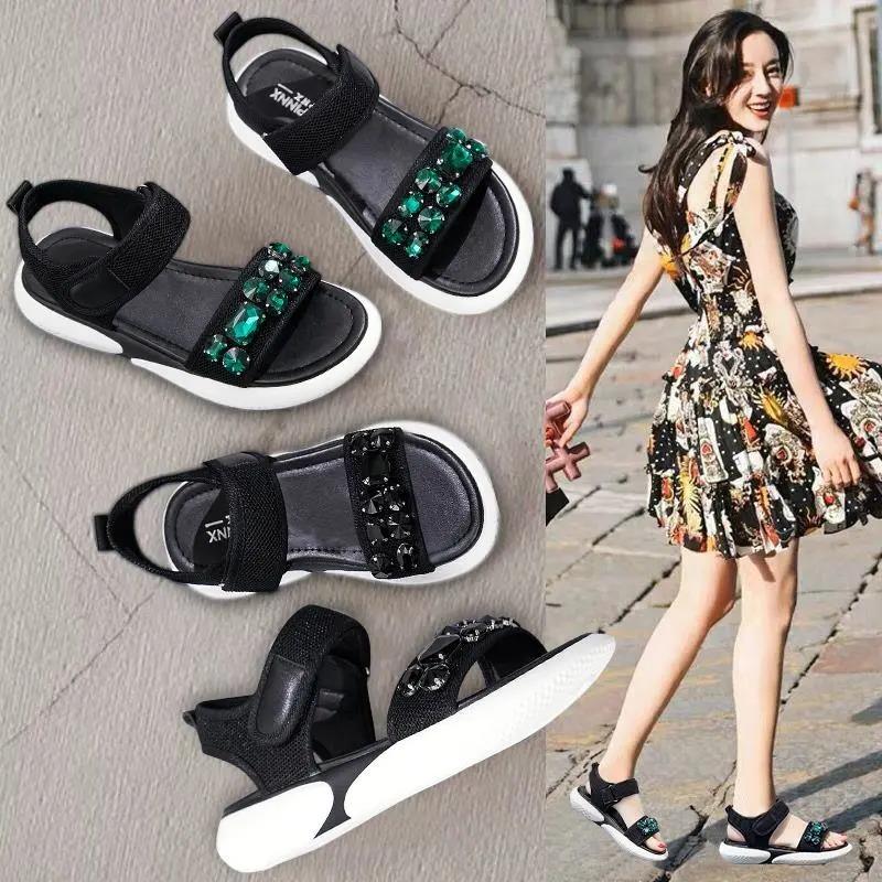 

Sandals Sa Demeng Flat Women Shoes Gladiator Open Toe Buckle Soft Jelly Female Casual Women's Platform Beach ShoesSandals, Black