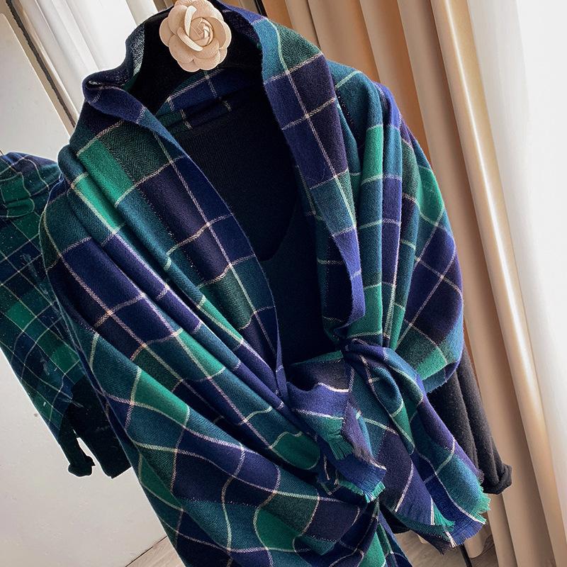 

Scarves Women Winter Scarf Wool 100% Shawls Wraps Pashmina Plaid Thicken Stoles Femme Hiver Warm Reversible Ponchos ScarvesScarves