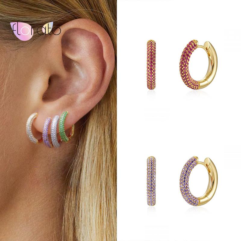 

Hoop & Huggie 925 Sterling Silver Ear Buckle Circle Round Earring For Women Luxury Crystal CZ Buckles Earrings Ohrringe JewelryHoop