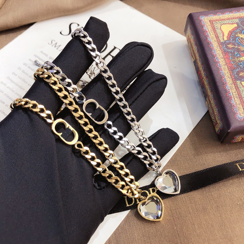 

Fashion Women Luxury Designer Necklace Choker Chain Crystal 18K Gold Plated 925 Silver Plated Stainless Steel Letter Pendants Statement Jewelry X366