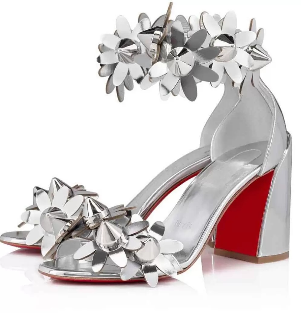 

2023 new casual fashion Summer Women's Daisy Spikes Sandals Shoes Red Soles High Heels Flower Strappy Square Heel Patent Calf Leather Lady Sandalias Eu35-43