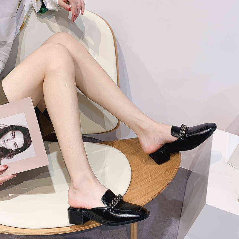 

Women Slippers Beach Slipper Ladies Sandals New Summer Leisure Soft Leather Shoes Thick Heels Slippers Baotou High Muller 220622, Sx555-9 black