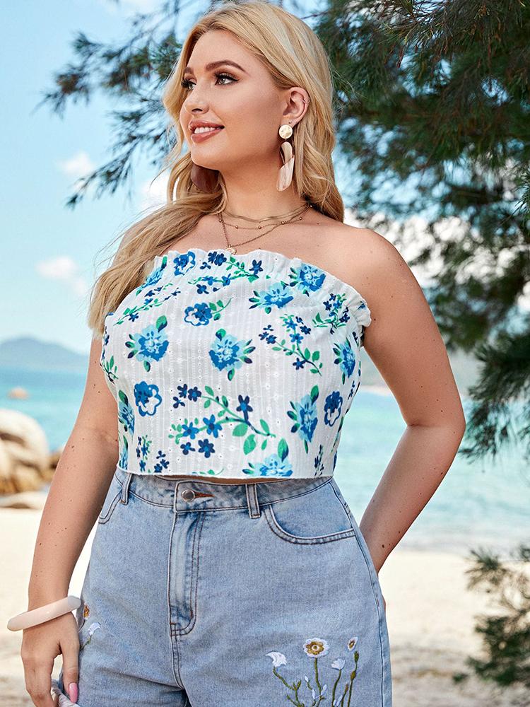 

Women's Plus Size T-Shirt Clearance Price Fashion Women's Large Bandeau For Beach 2022 Summer Sexy Casual Floral Oversize ClothingWomen', Beige