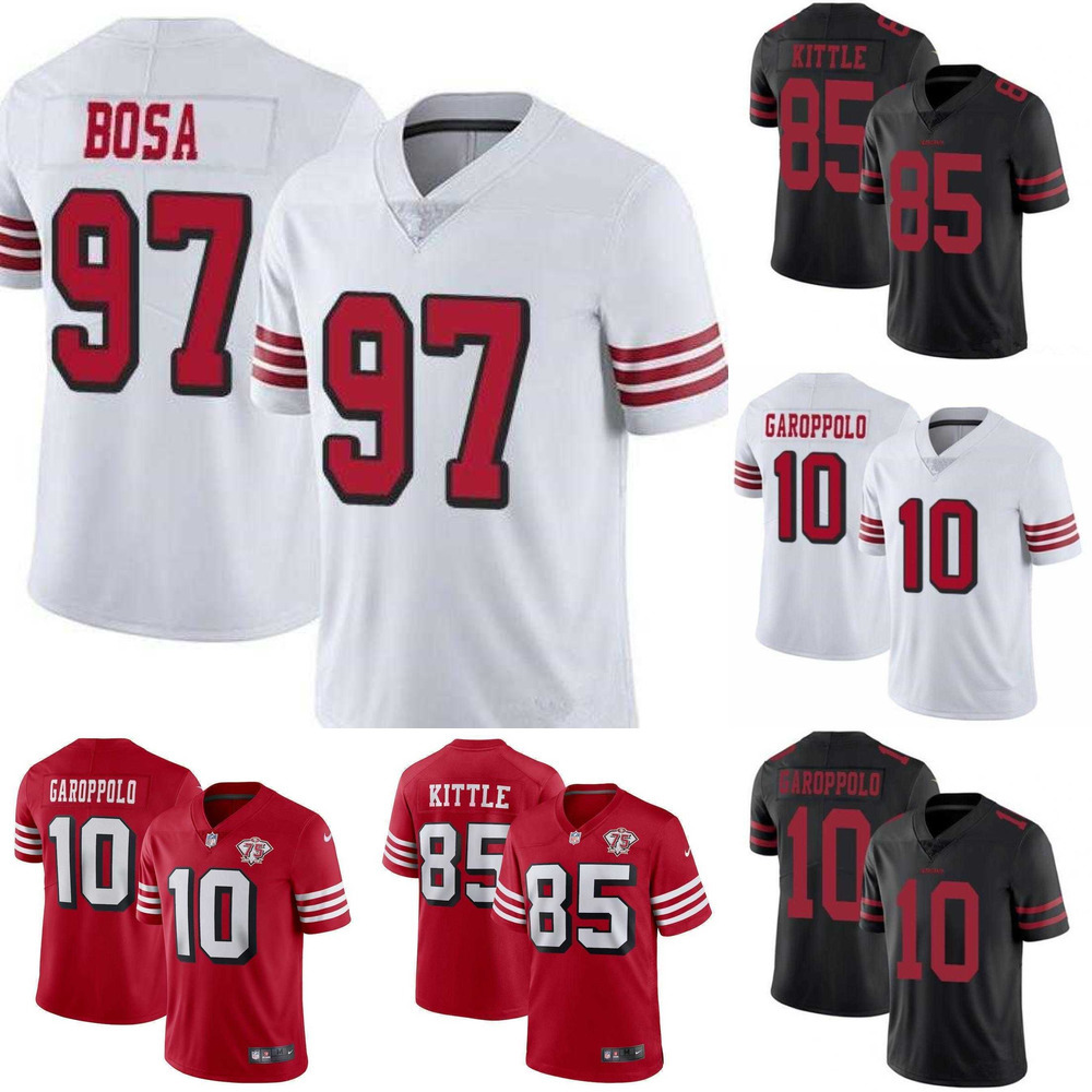

75th Men women Youth San Francisco''49ers''Jersey 85 George Kittle 97 Nick Bosa 10 Jimmy Garoppolo Football Jerseys red black, Color
