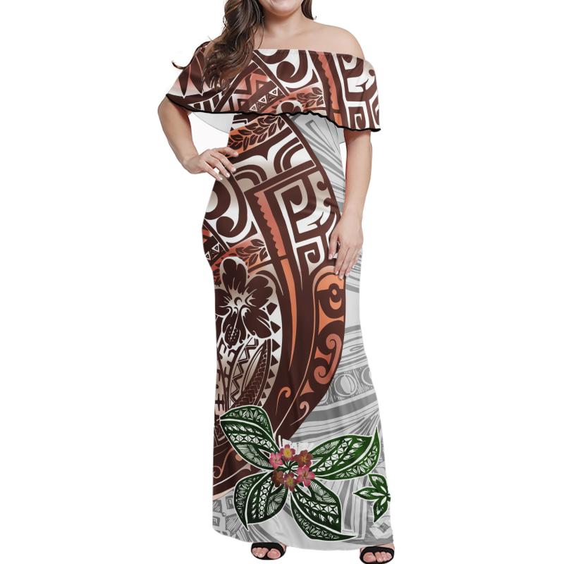 

Casual Dresses Strapless A-line Loose Collar Party Off Shoulder Maxi Dress Polynesian Traditional Samoa Tapa Tribal Print Women's Bodyco, Wmy21081920d63