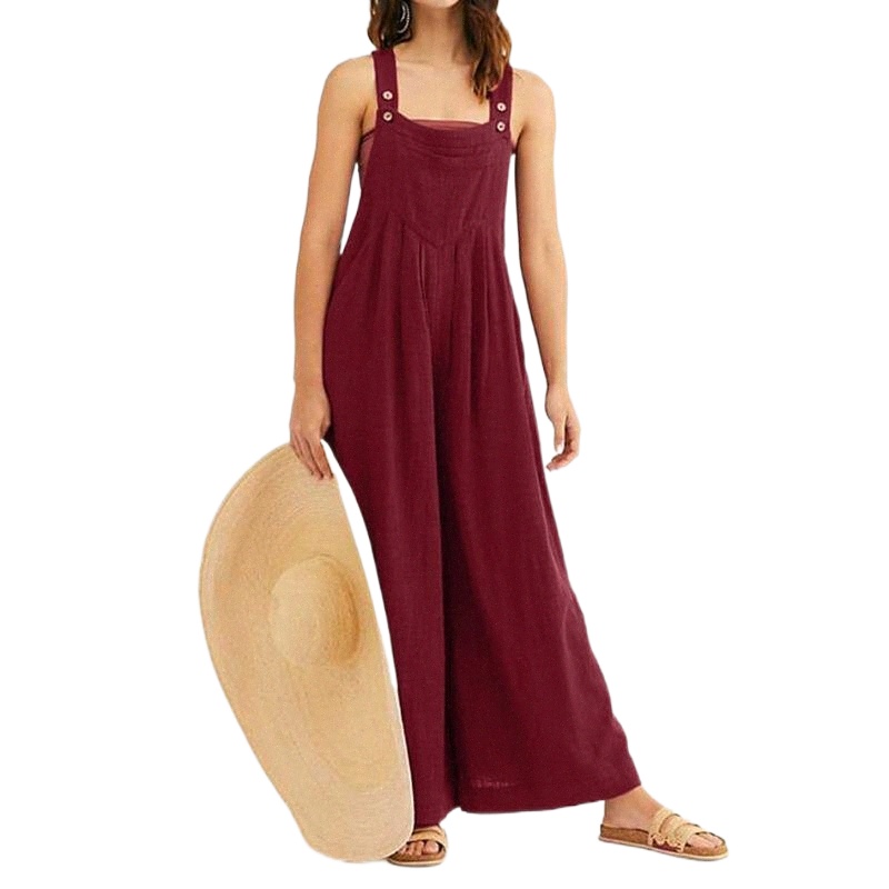 women's Jumpsuits & Rompers MUQGEW Womens Jumpsuit Straight Sleeveless O-neck Pockets Button Solid Safari Style Combinaison Femme#4 y7wo#-image-790033510