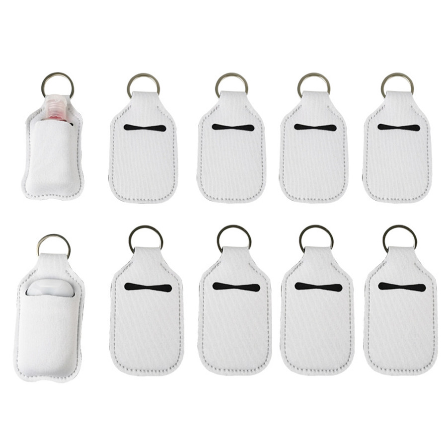 

Party Favor Sublimation Blanks Refillable Neoprene Hand Sanitizer Holder Cover Chapstick Holders With Keychain For 30ML Flip Cap Containers Travel Bottle