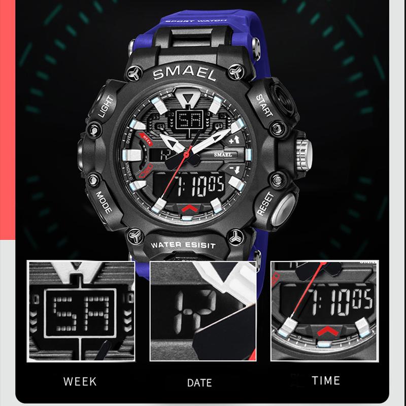 

Wristwatches Military Watch Sport Waterproof 50M Stopwatch Analog Digital Week Display Alarm Clock 8053 Watches Mens, Gold