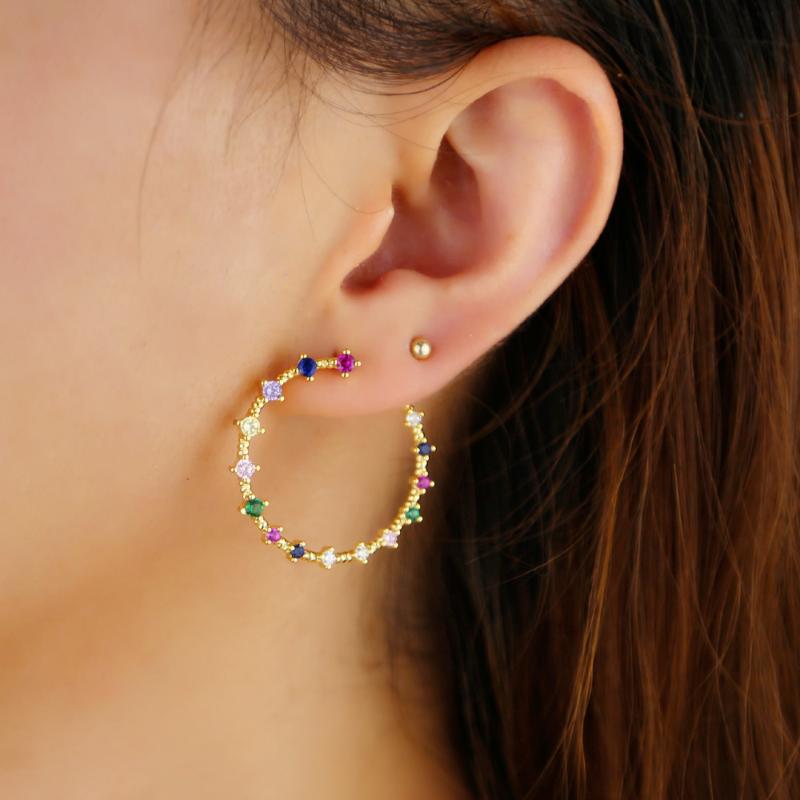 

Hoop & Huggie Luxury Classic Gorgeous Charming Jewelry Women Trend Cute White Red Green Rainbow Colorful Zirconia Cz Circle EarringsHoop