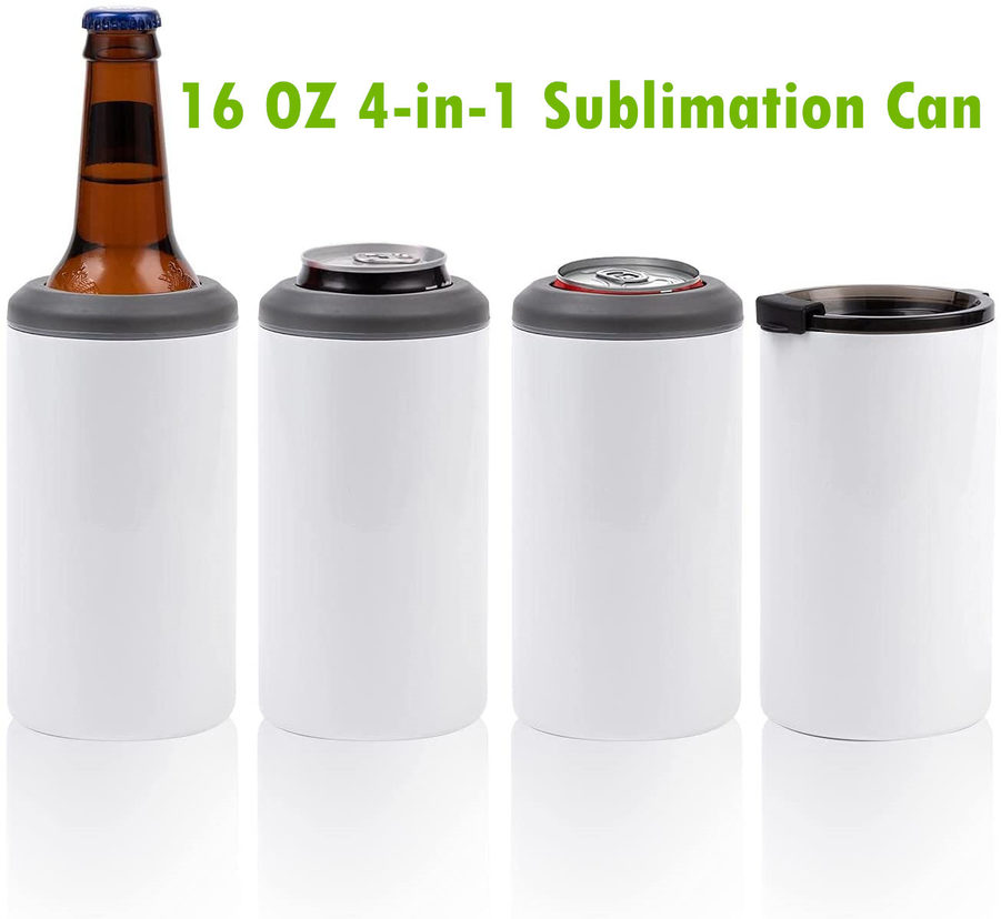 

New 16 OZ Sublimation Can Cooler Tumblers Blanks 4-in-1 Can Insulator Adapter with Leack-Proof Lid & Plastic Straw, Stainless Steel Cooler sxa22, 16oz