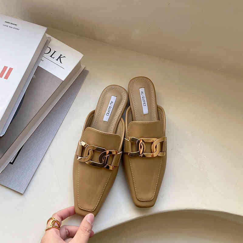 

2022 Spring Summer Fashion Women Slippers Low Heel Close Toe Woman Mules Shoes Brand Loafer Casual Slip On Slides Outdoor Sandal, Black