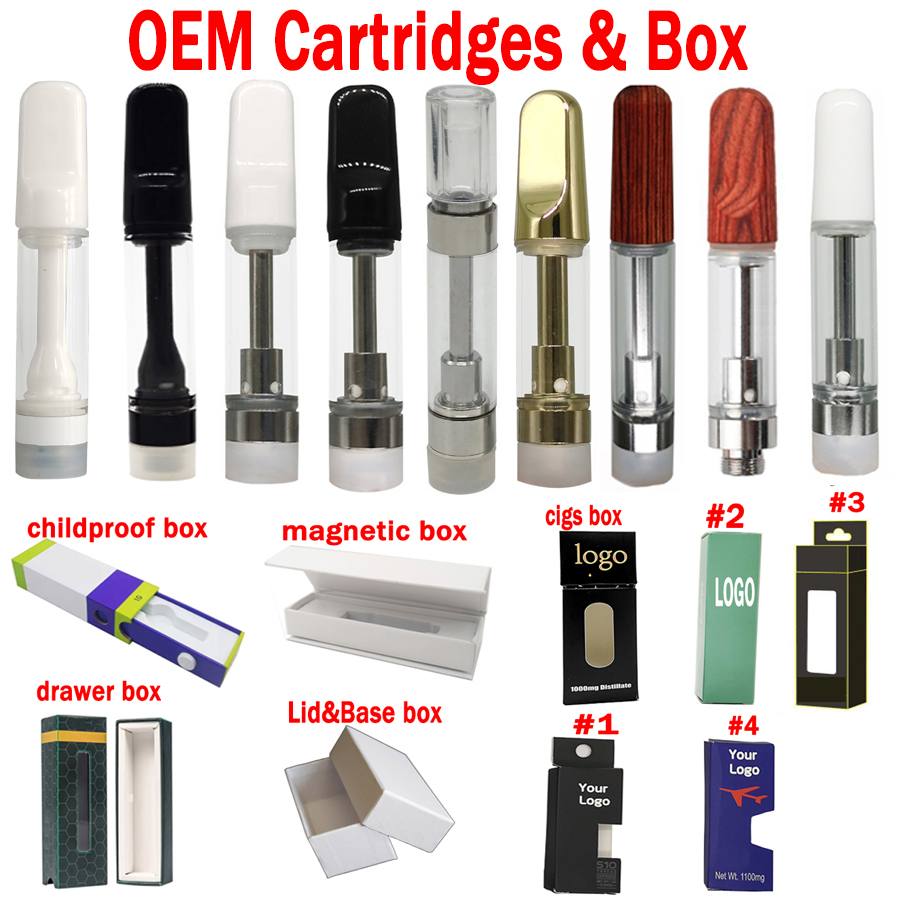 

OEM Vape Cartridges Ceramic 1ML 0.8ML 0.5ML 510 Carts Disposable Vapes Pens Atomizers Press Screw Tops E-Cigarettes Devices Kits D8 Oil Battery Empty Custom Cartridge