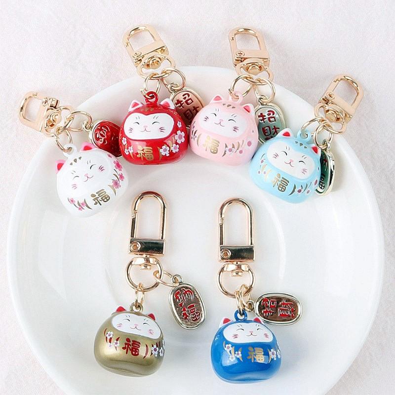 

Keychains Japanese Cute Lucky Cat Car Keys Bag Key Chains Maneki Neko Trinkets Charm Pendant Keyfob Couple GiftKeychains