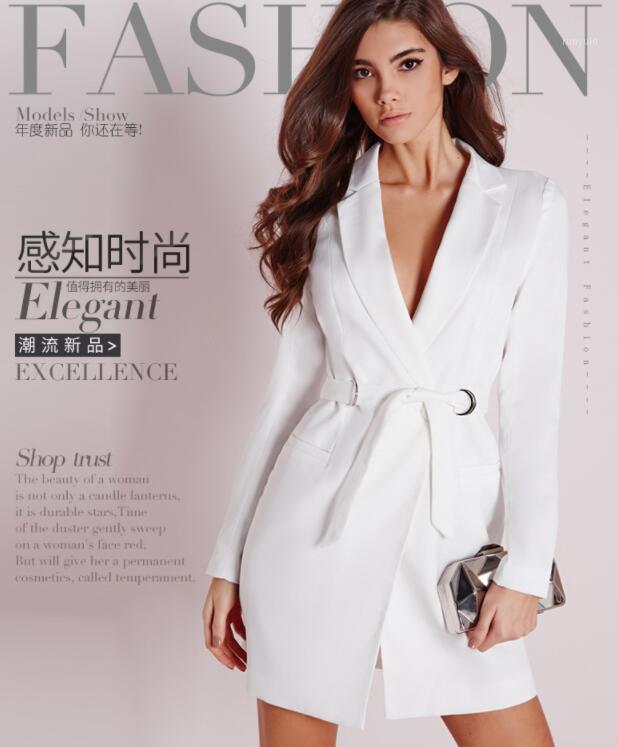 

Women' Suits & Blazers 16ins Super Fire Professional OL Style V-neck Tie Waist Dress Suit White A Skirt