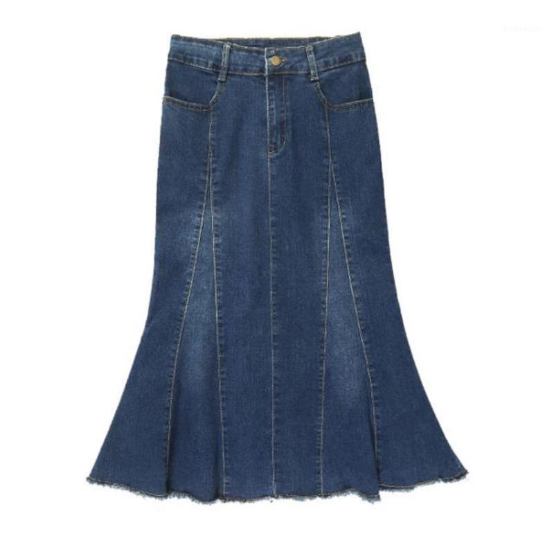 

Skirts Ruffles Jeans Women' 2022 Elegant Denim Skirt Plus Size 6XL 7XL 8XL High Waist Mid-Calf Faldas Largas Mujer