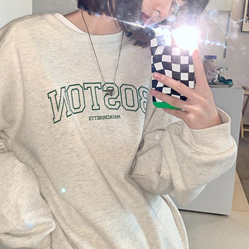 

Women's Hoodies & Sweatshirts 2022 Streetwear Y2K Women Letter Print Oversize Warm Hoodie Fleece Long Sleeve Casual Vintage O Neck Aesthetic, Gray