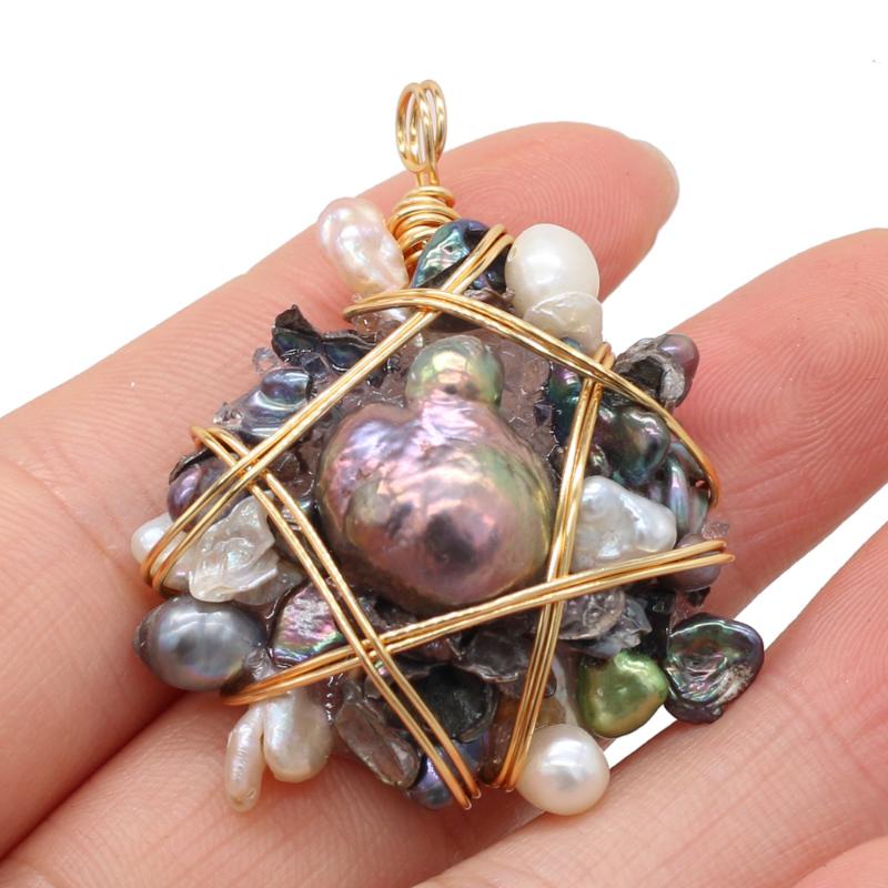 

Pendant Necklaces Natural Stone Gem Pearl Crystal Bud Handmade Crafts DIY Necklace Earrings Jewelry Accessories Gift Making 35x50mm